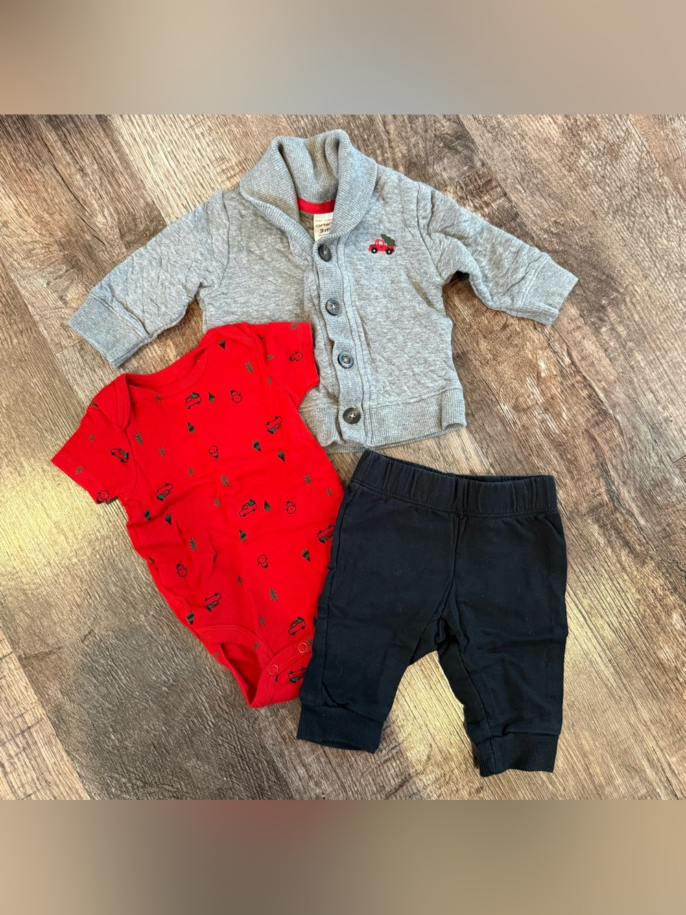 Carters 3 Piece Christmas Little Red Truck Cardigan Outfit 3 Months Baby Boy
